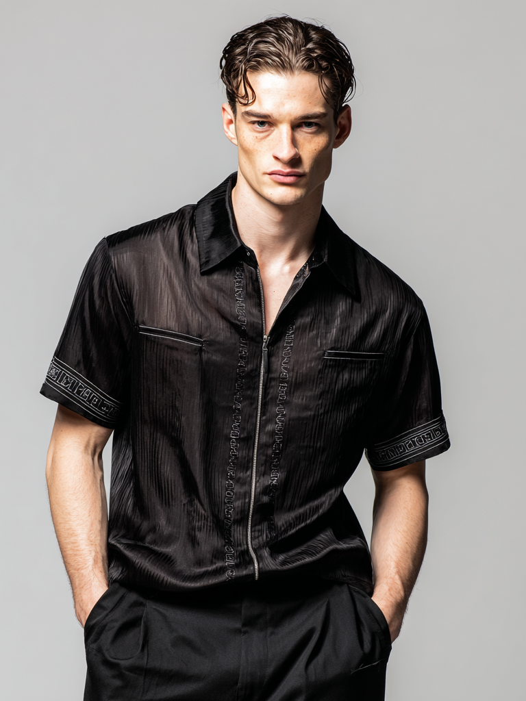 Men's silk casual short-sleeved shirt
