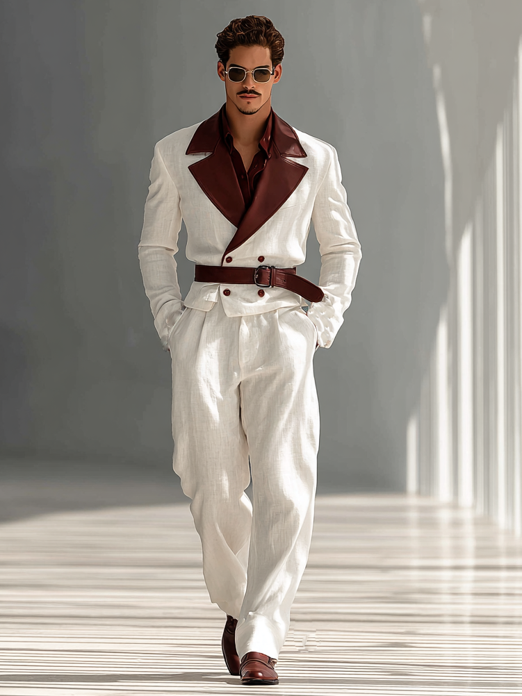 Men's fashionable leather color-blocking and patchwork suit set Men's fashionable leather color-blocking and patchwork suit set