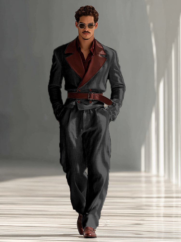 Men's fashionable leather color-blocking and patchwork suit set Men's fashionable leather color-blocking and patchwork suit set