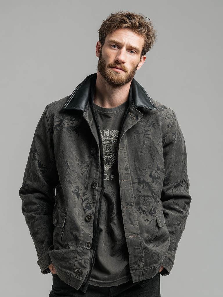 Men's camouflage print patchwork leather jacket Men's camouflage print patchwork leather jacket