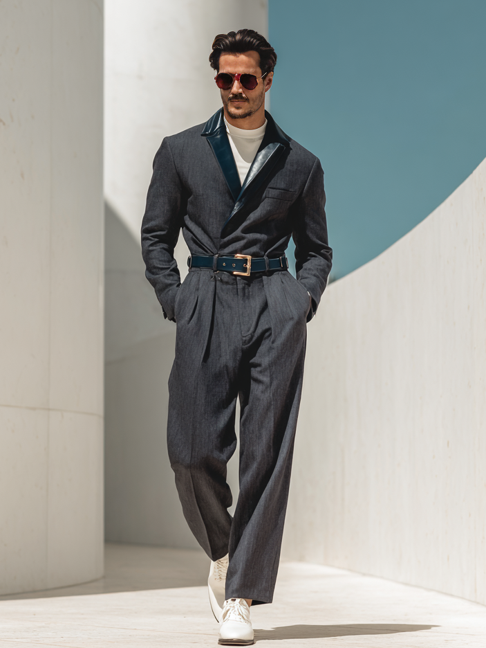 Men's fashionable leather color-blocking and patchwork suit set Men's fashionable leather color-blocking and patchwork suit set
