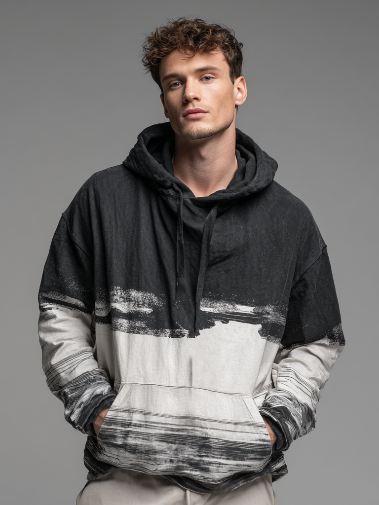 Men's pure cotton printed hooded sweatshirt
