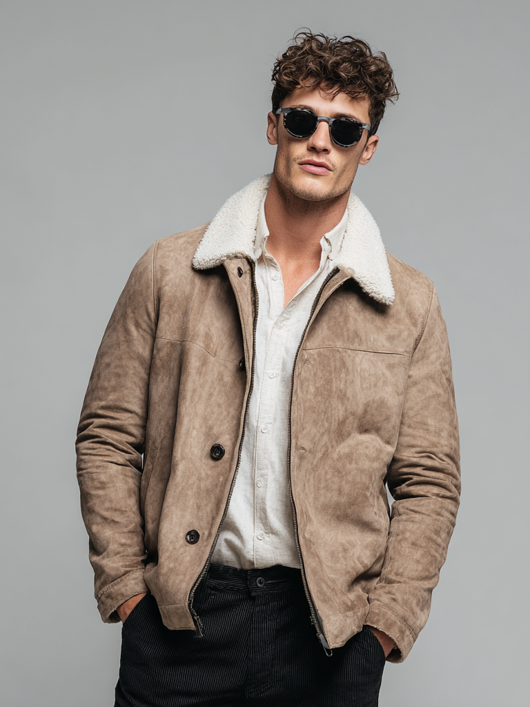 Men's suede short plush coat Men's suede short plush coat