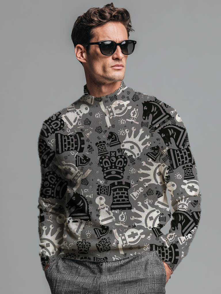 Men's long-sleeved top with checkerboard element print Men's long-sleeved top with checkerboard element print