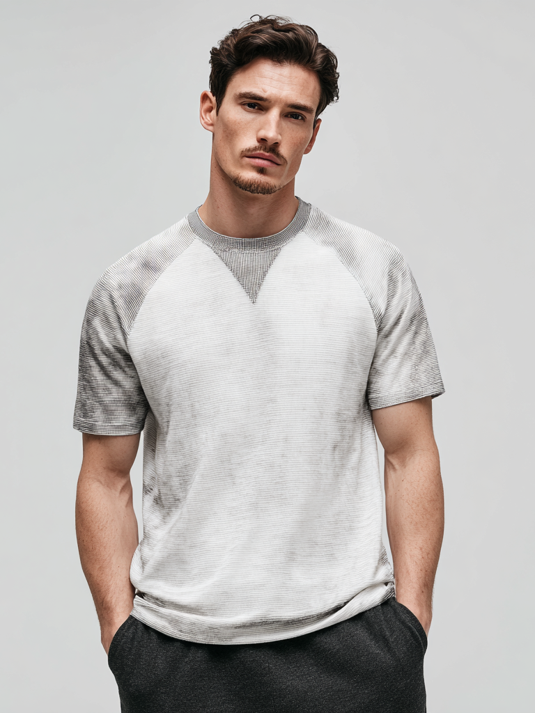 Men's casual patchwork breathable knitted T-shirt Men's casual patchwork breathable knitted T-shirt