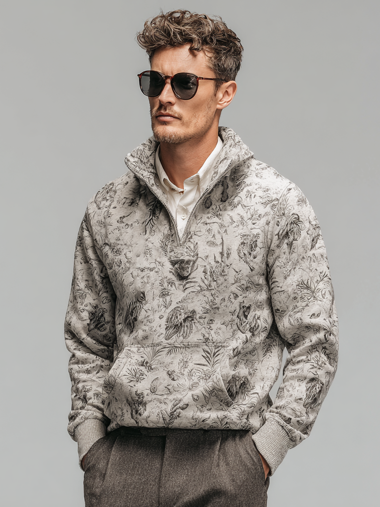 Men's printed stand-up collar hoodie Men's printed stand-up collar hoodie