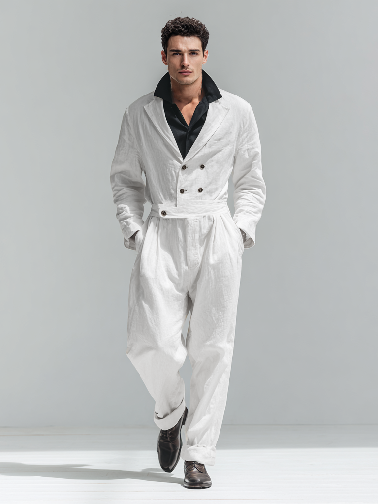 Men's linen suit collar jumpsuit Men's linen suit collar jumpsuit
