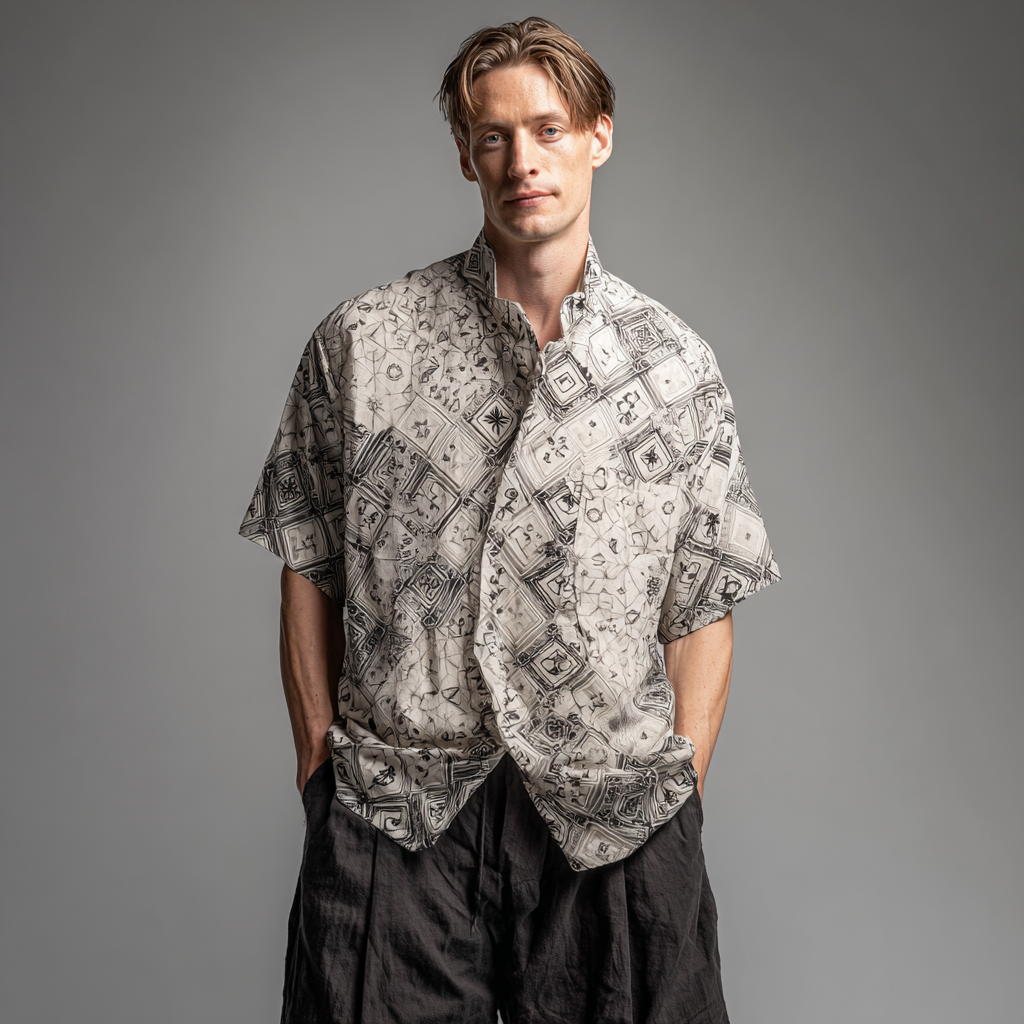 Men's casual linen printed shirt Men's casual linen printed shirt