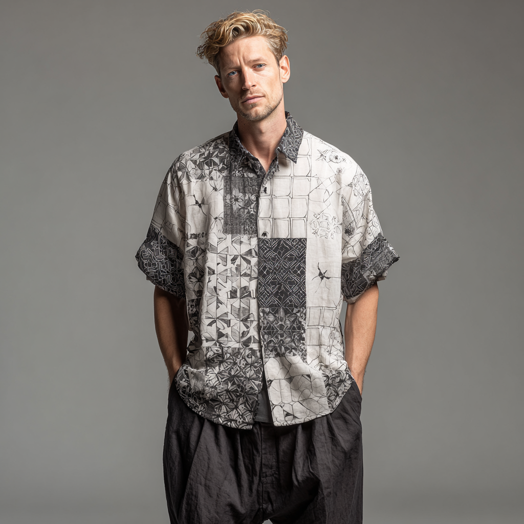 Men's casual linen printed shirt Men's casual linen printed shirt