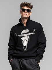 Men's knitted zipper stand-up collar printed long-sleeved top