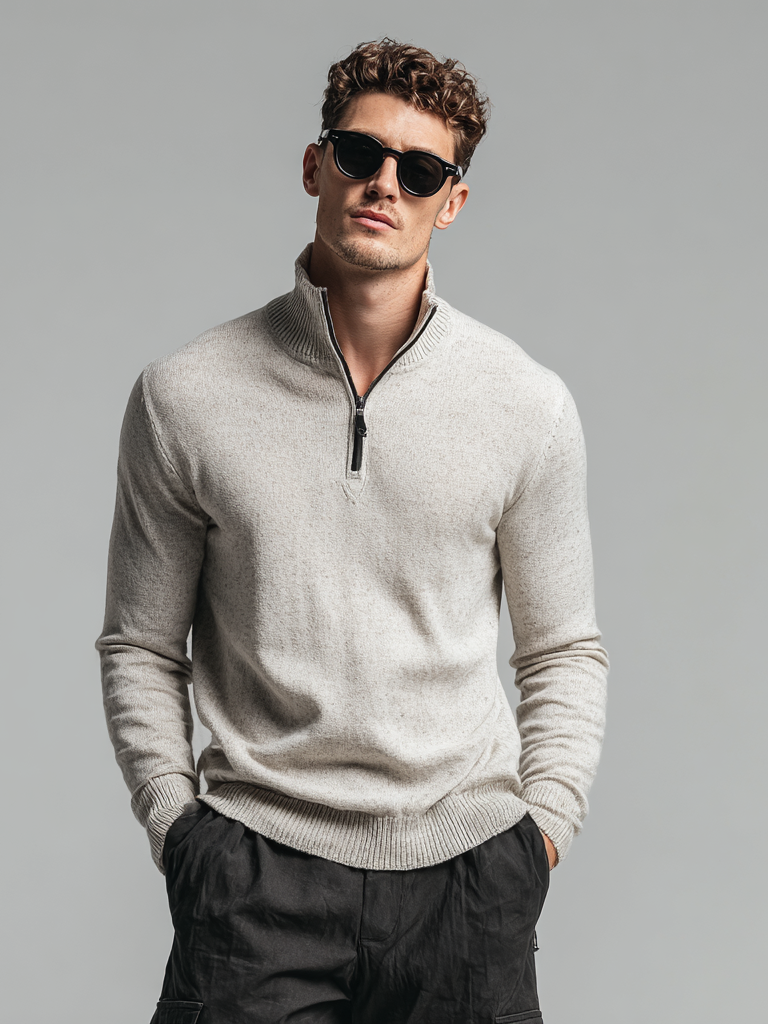 Men's zippered stand-up collar knitted long-sleeved top Men's zippered stand-up collar knitted long-sleeved top