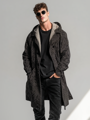 Men's hooded diamond-shaped printed corduroy robe