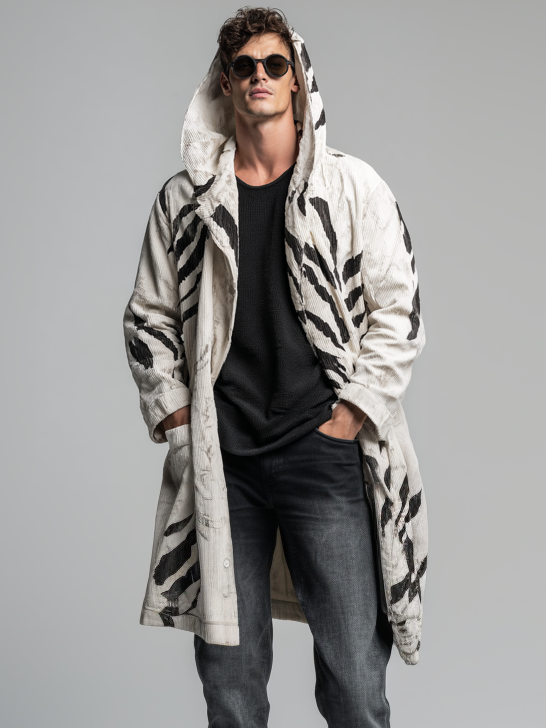 Men's corduroy hooded zebra print robe Men's corduroy hooded zebra print robe