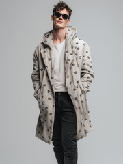 Men's corduroy hooded folding small floral print long robe