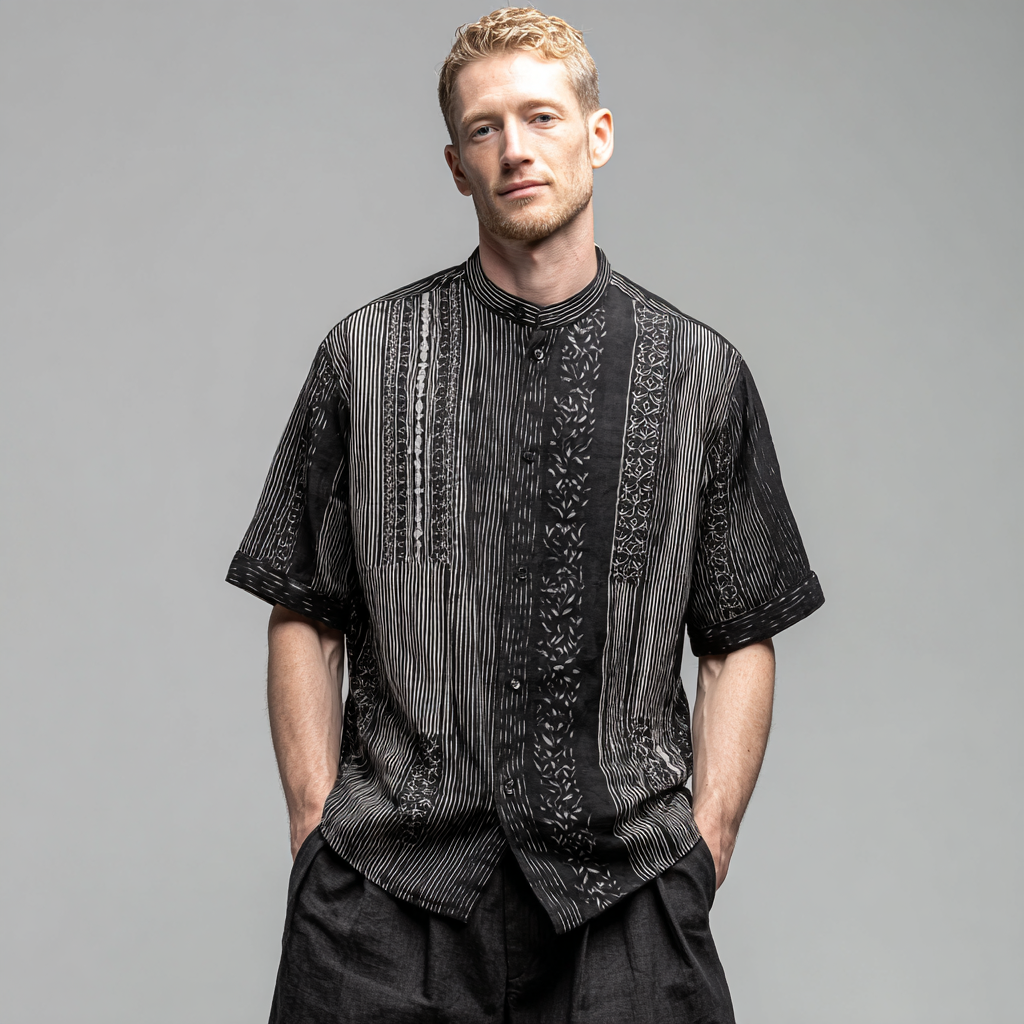 Men's casual linen printed shirt