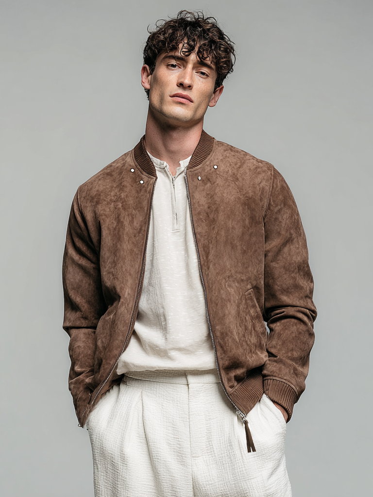 Casual men's zipper suede jacket