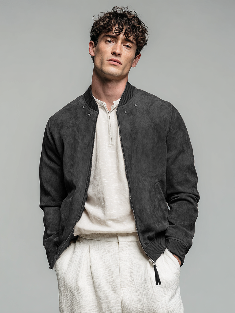 Casual men's zipper suede jacket