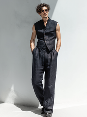 Men's Casual Linen Vest Set