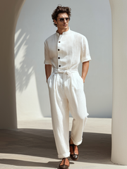 Men's Short-Sleeve Linen Jumpsuit