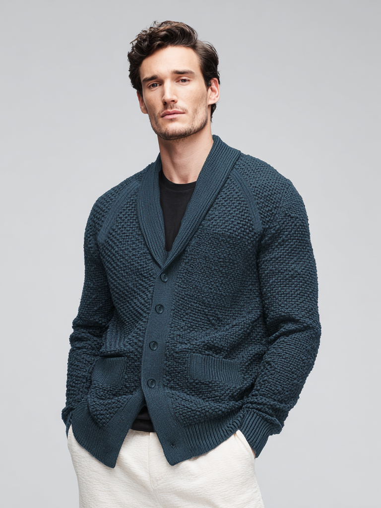 Casual men's knitted pocket coat