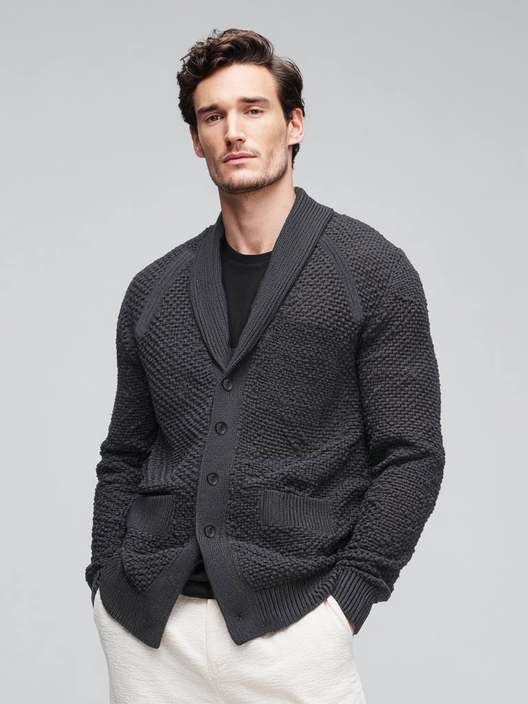 Casual men's knitted pocket coat
