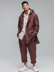 Men's hooded linen print suit