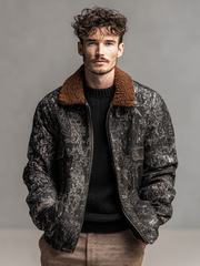 Men's fashionable woolen collar printed jacket
