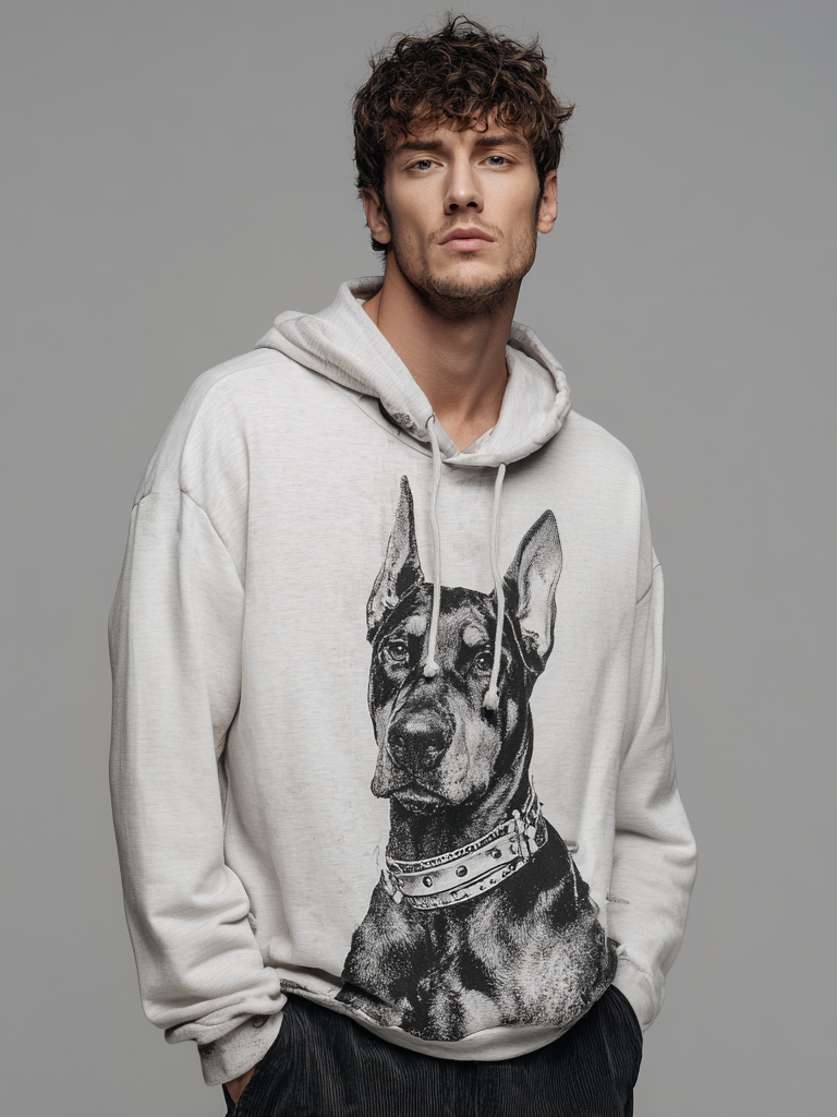 Men's casual Doberman print hooded sweatshirt Men's casual Doberman print hooded sweatshirt