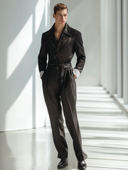 Men's fashionable linen material color-blocking and patchwork jumpsuit
