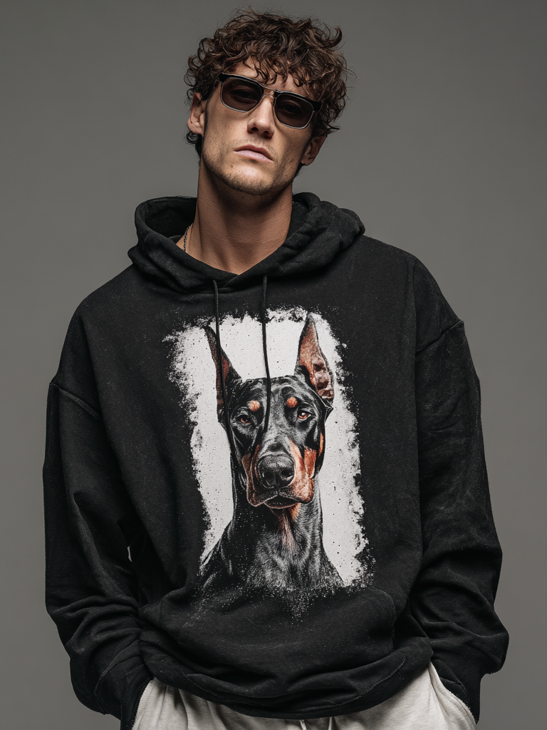 Men's casual Doberman print hooded sweatshirt Men's casual Doberman print hooded sweatshirt