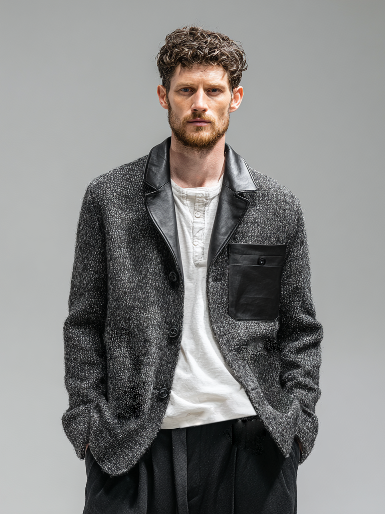 Men's woolen patchwork leather collar coat Men's woolen patchwork leather collar coat