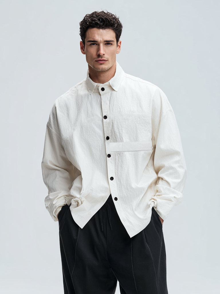 Men's casual large-pocket blended shirt