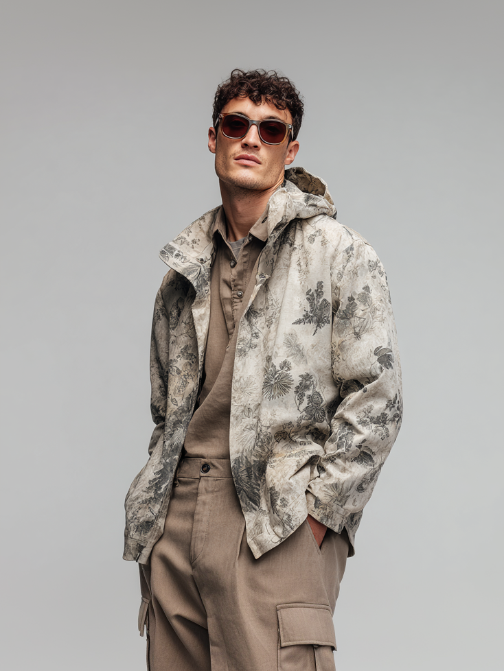 Men's floral print hooded jacket