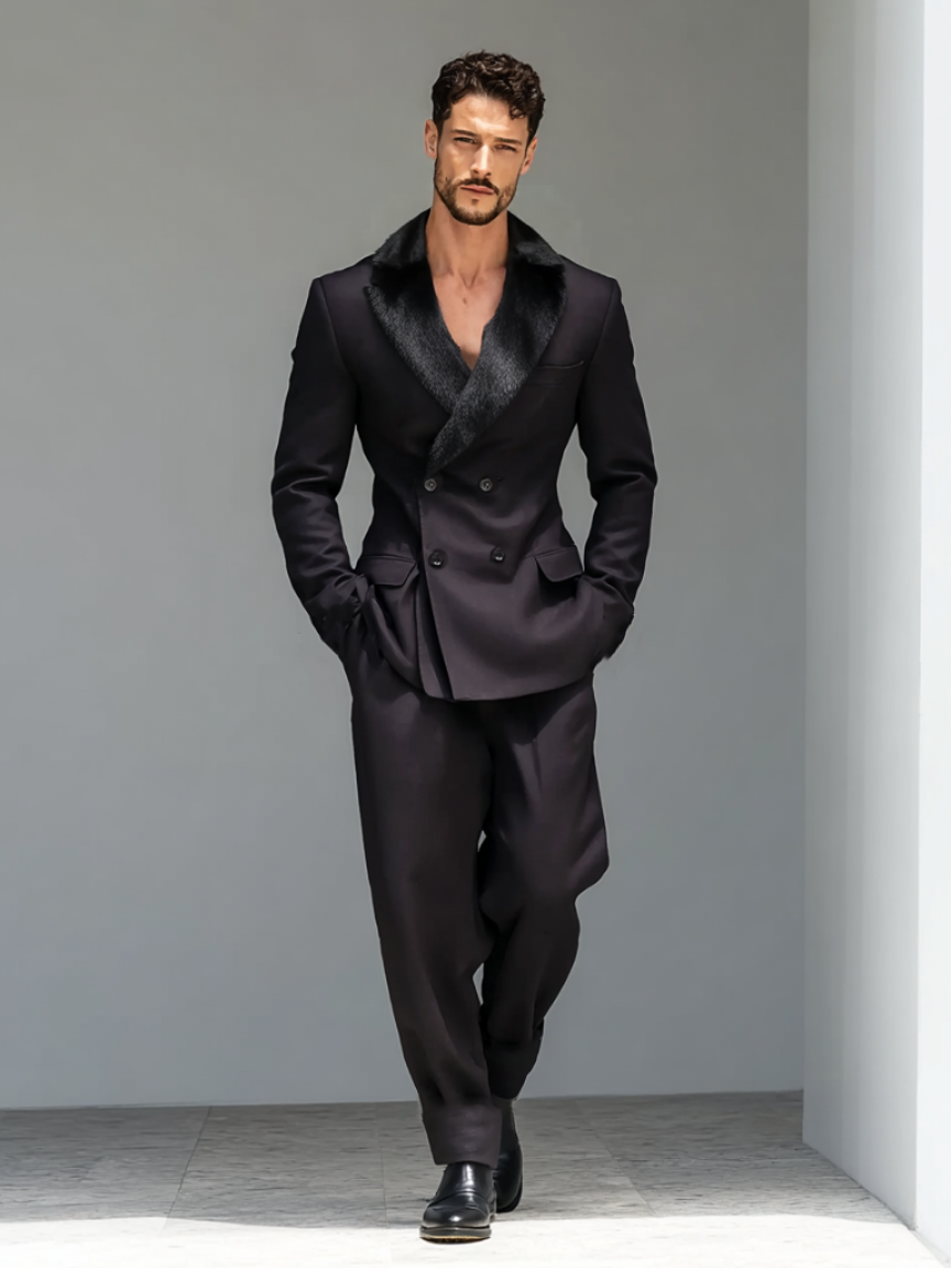 Men's fashionable plush collar suit set Men's fashionable plush collar suit set