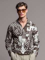 Men's long-sleeved top with checkerboard element print