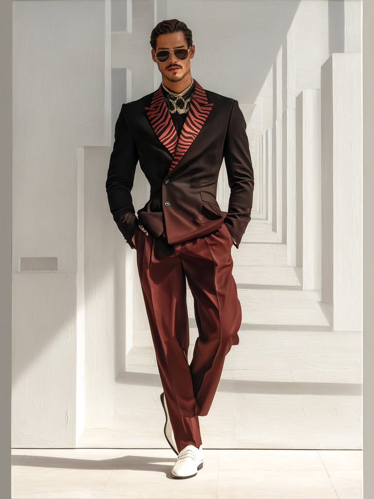 Men's gradient patchwork zebra print suit set Men's gradient patchwork zebra print suit set