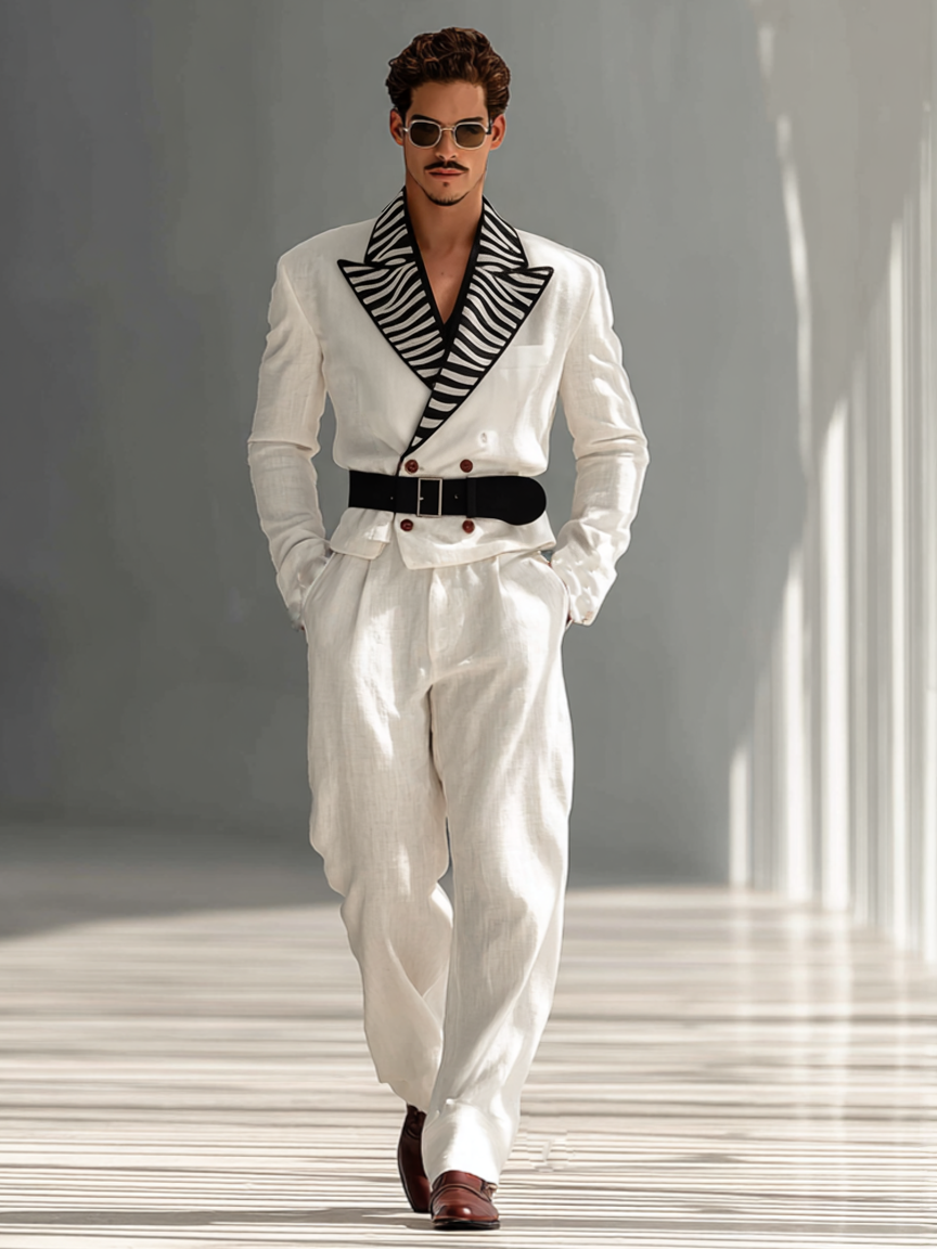 Men's Zebra Print patchwork suit Set (with belt) Men's Zebra Print patchwork suit Set (with belt)