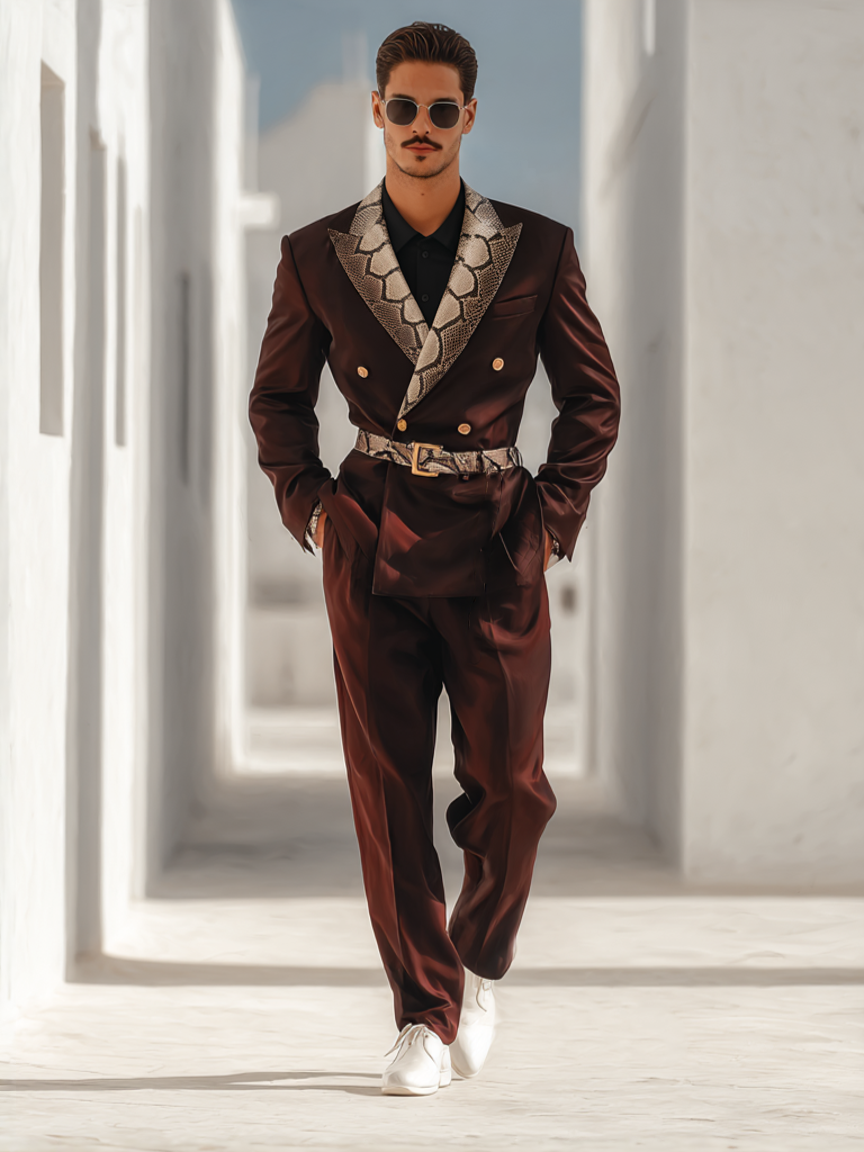Men's serpentine patchwork suit set (without belt) Men's serpentine patchwork suit set (without belt)