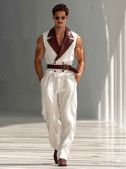 Linen blend sleeveless fashion jumpsuit (with belt)