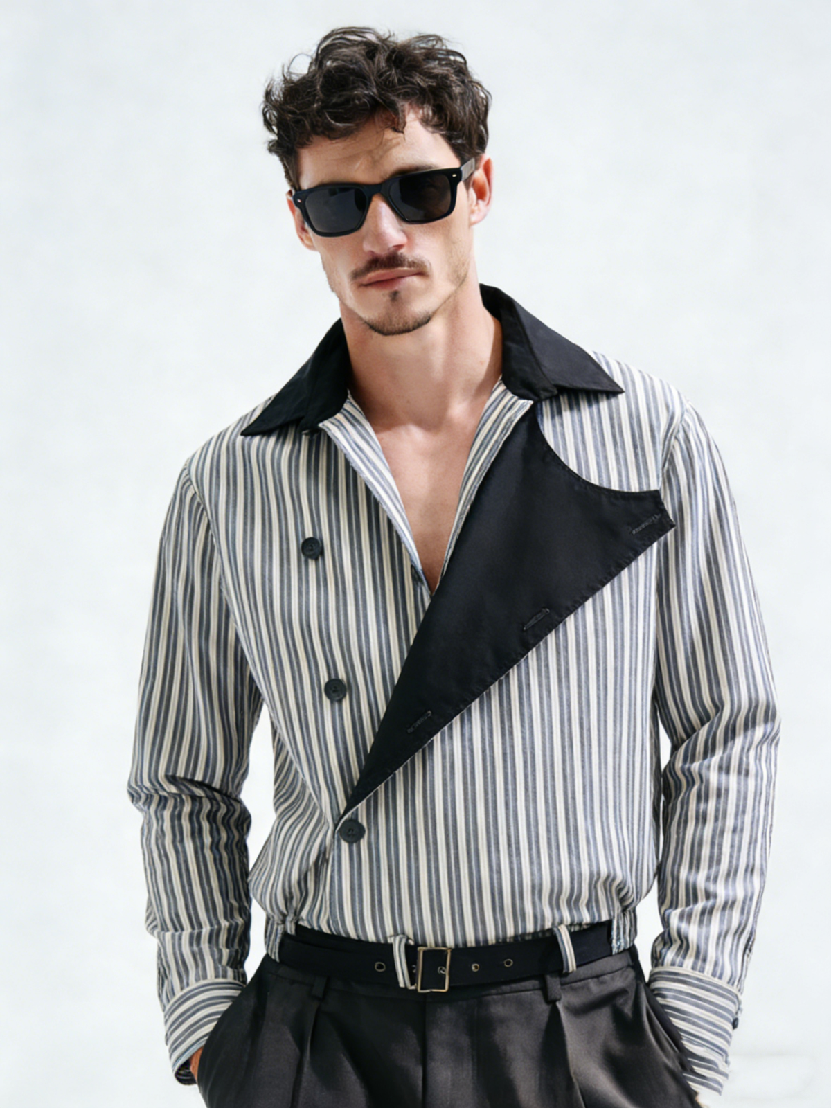 Striped button design coat