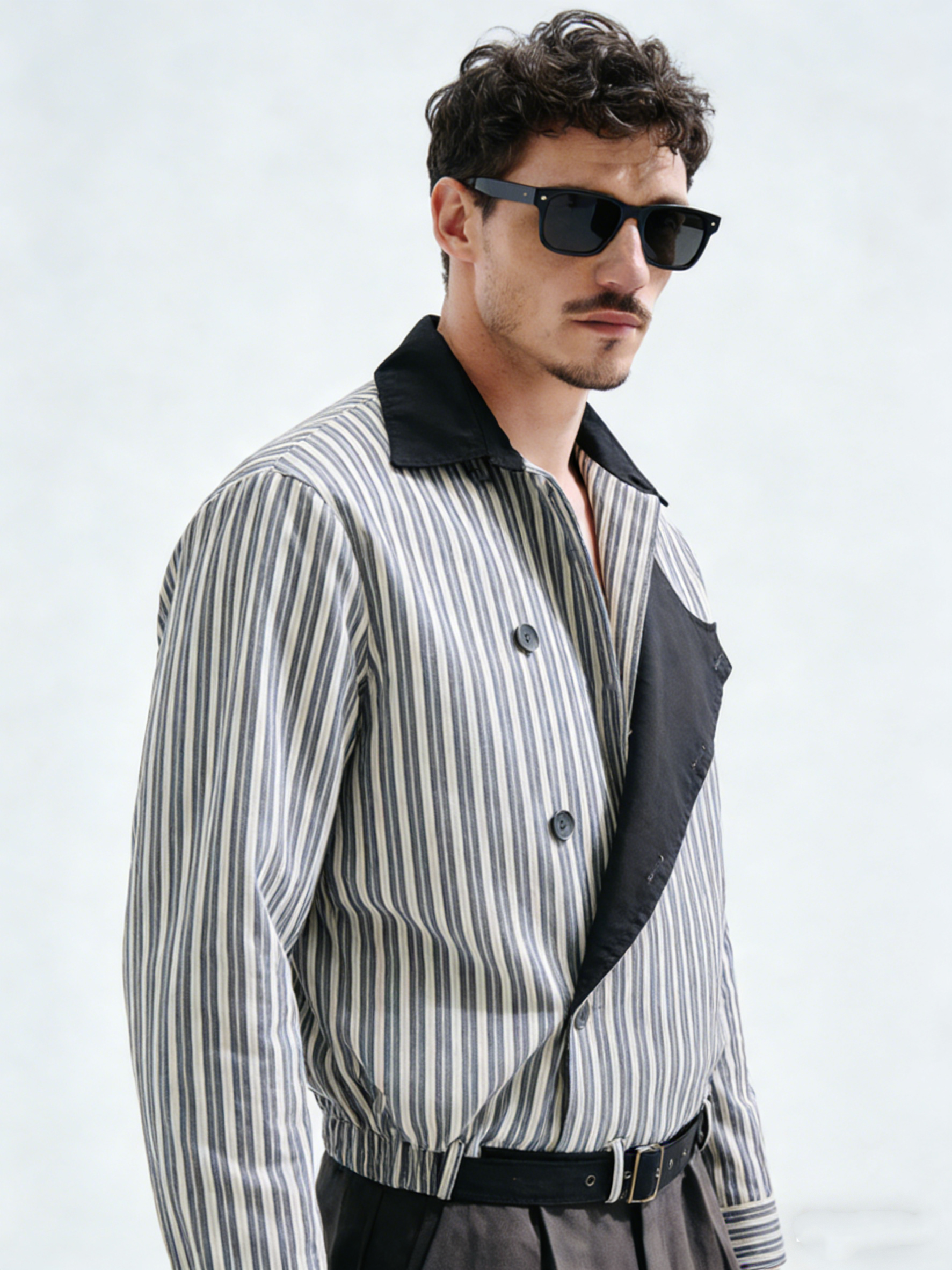 Striped button design coat