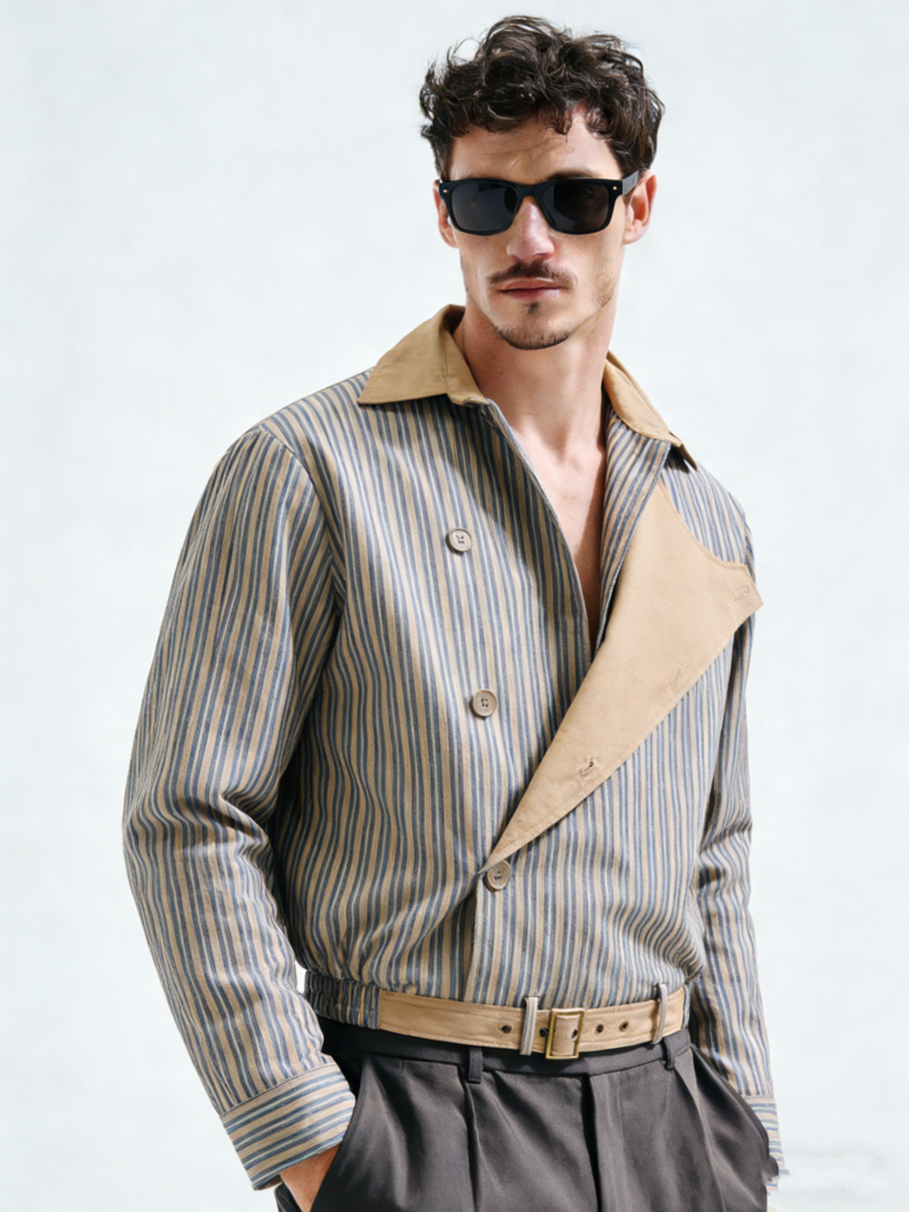 Striped button design coat