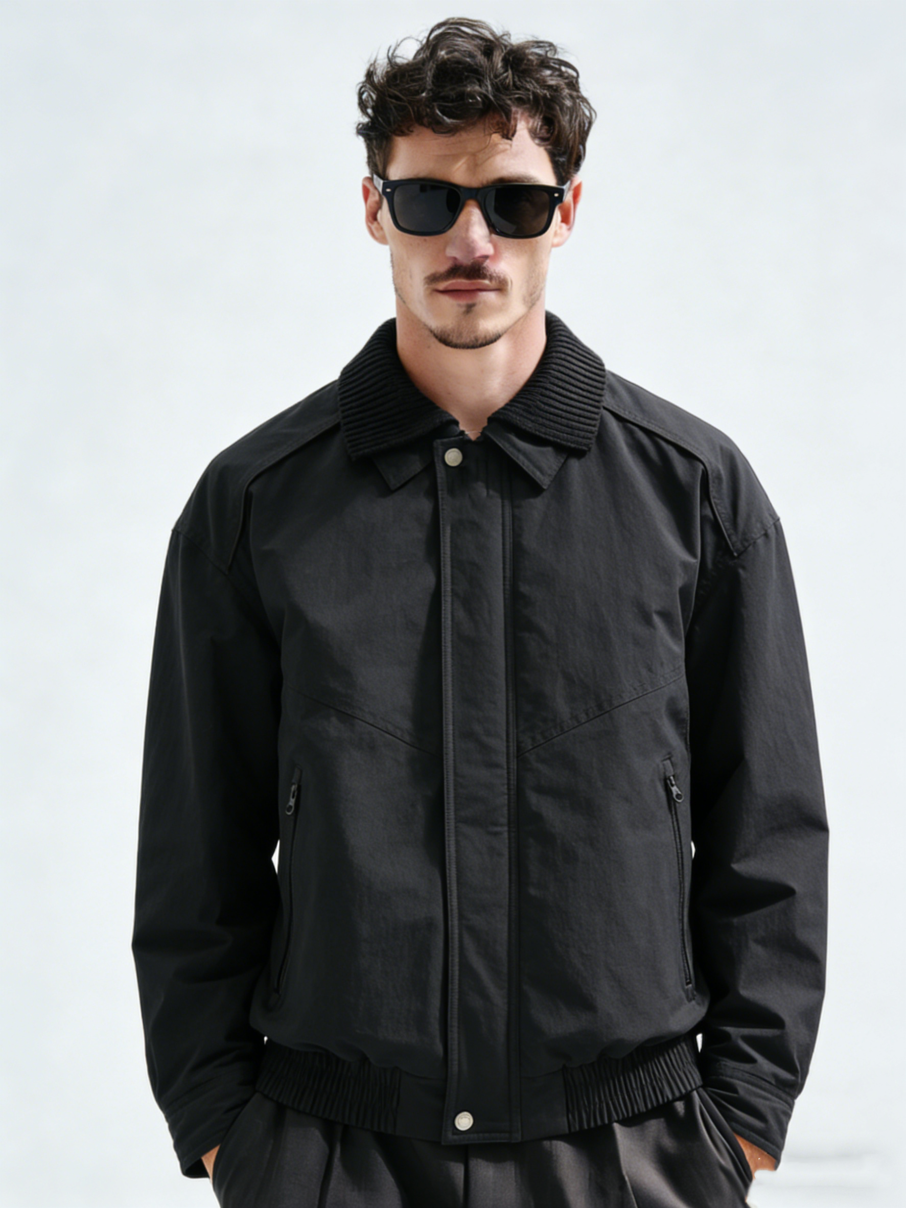 Double-layered collar threaded cotton jacket