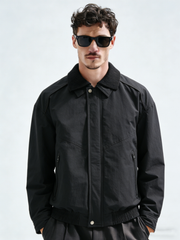 Double-layered collar threaded cotton jacket