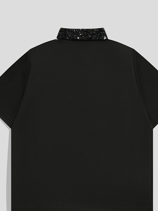 Sequined collar pin polo shirt