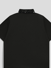 Sequined collar pin polo shirt