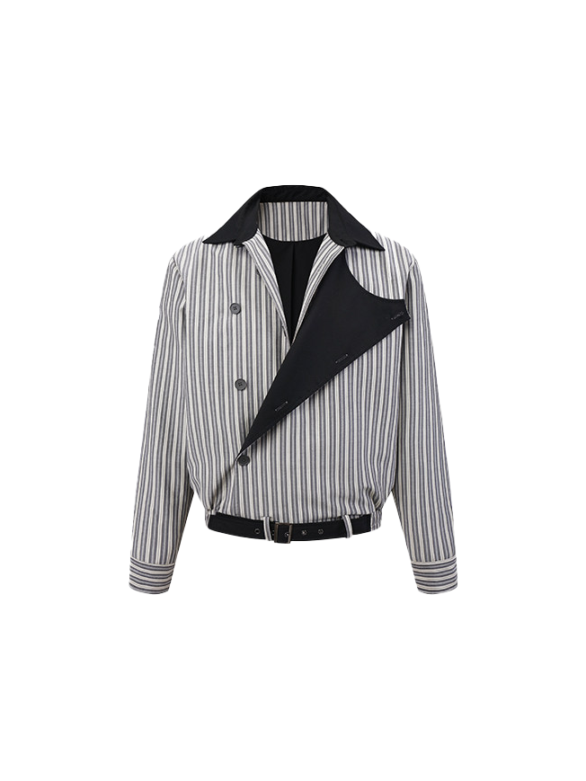 Striped button design coat