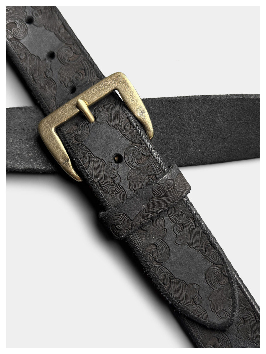 Leather belt with handcrafted copper snap fasteners made of genuine leather