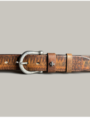 Leather belt with tanned leather and steel texture