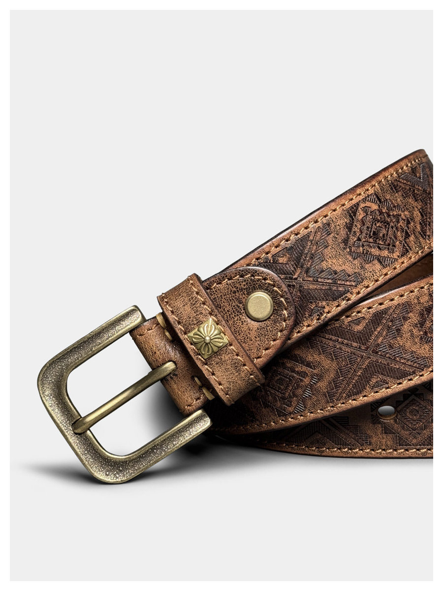 Decorative thickened Japanese flocking saddle leather cowhide belt